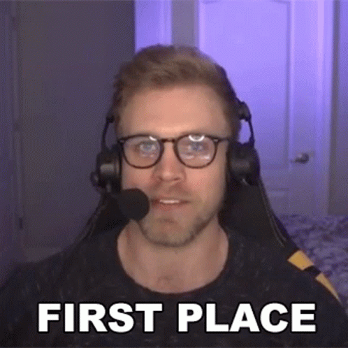 Man With Glasses and Headphones Saying First Place
