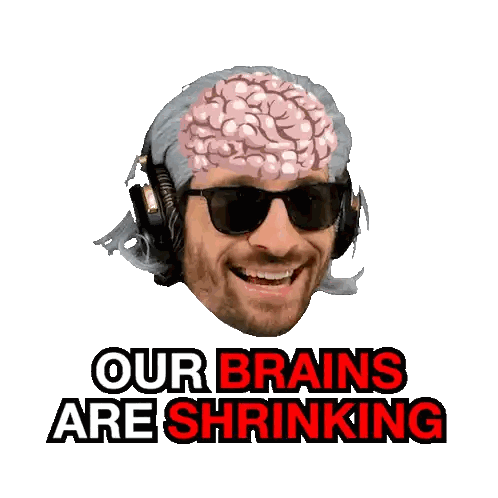 Man with Glasses and Headphones with Shrinking Brain