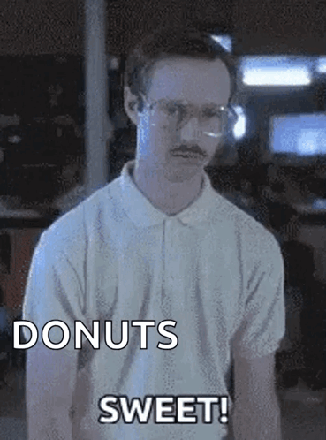 Man With Glasses and Mustache at Donuts Sweet Sign