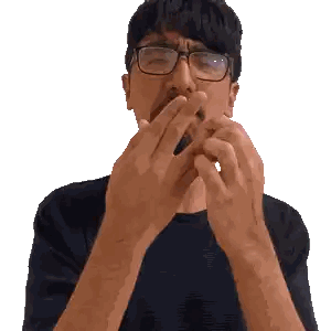 Man with Glasses and Mustache Covering Mouth