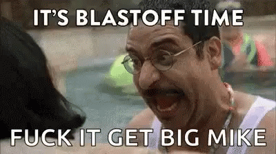 Man With Glasses And Mustache It's Blastoff Time Fuck It Get Big Mike GIF