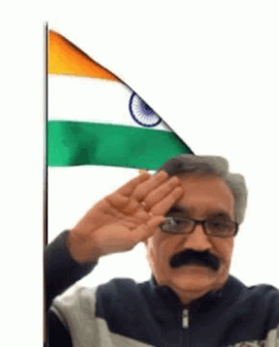 Man With Glasses And Mustache Saluting Flag GIF