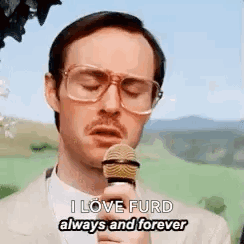 Man with Glasses and Mustache Saying I Love Furd