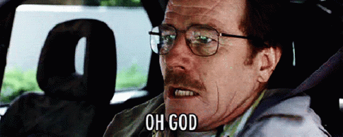 Man With Glasses and Mustache Saying Oh God in Back Seat