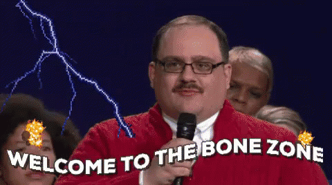 Man with Glasses and Mustache Says Welcome to Bone Zone