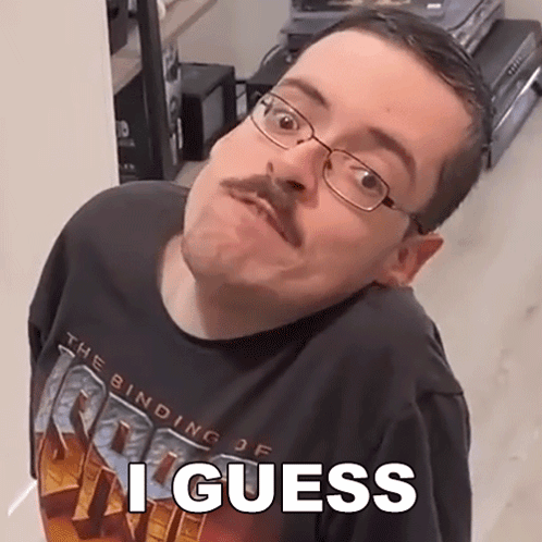 Man With Glasses and Mustache Wearing I Guess T-Shirt
