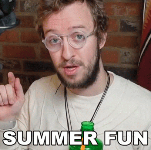 Man With Glasses and Necklace Saying Summer Fun