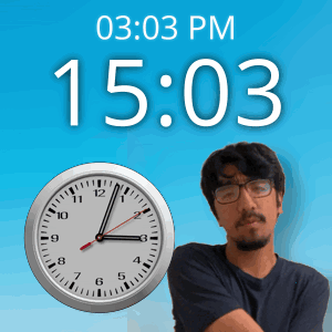 Man with Glasses Before Clock at 15:03 PM