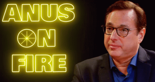 Man With Glasses By Anus On Fire Sign GIF