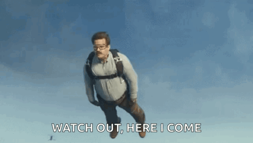 Man with Glasses Flying Saying Watch Out Here I Come