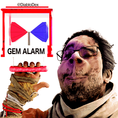 Man With Glasses Holding Red Box Says Gem Alarm