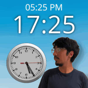 Man with Glasses in Front of Clock 17:25