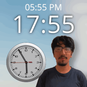 Man with Glasses in Front of Clock 17:55