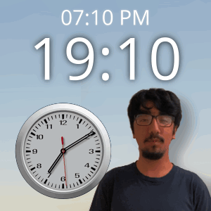 Man With Glasses In Front Of Clock At 19:10 GIF