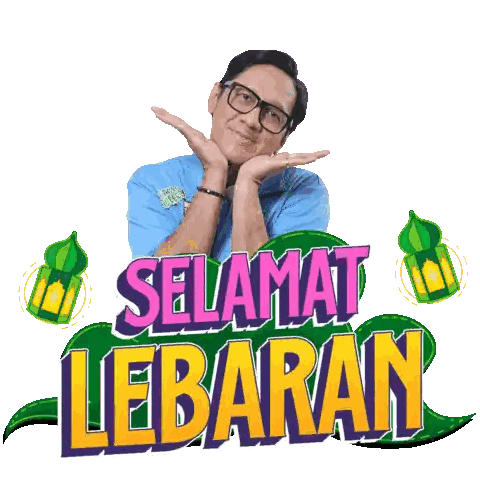 Man with Glasses in Front of Selamat Lebaran Sign