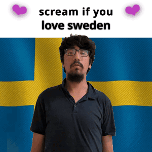 Man With Glasses in Front of Sweden Flag