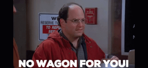 Man with Glasses in Red Jacket Says No Wagon