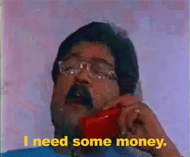 Man With Glasses Mustache Red Phone Saying I Need Money