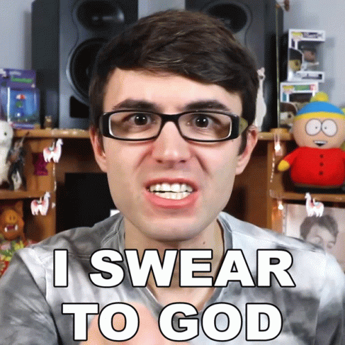 Man With Glasses Says I Swear To God In Front Of Stuffed Animals GIF