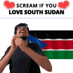 Man with Glasses Screaming at South Sudan Flag