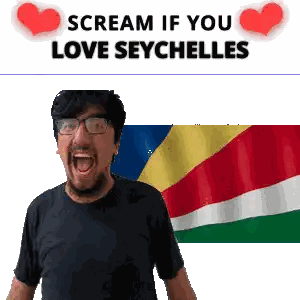 Man With Glasses Screaming in Front of Seychelles Flag
