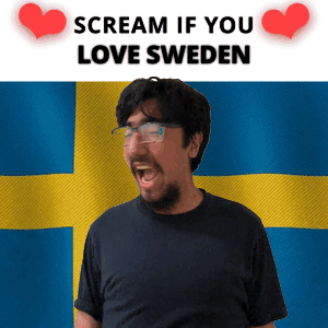 Man With Glasses Screaming in Front of Sweden Flag