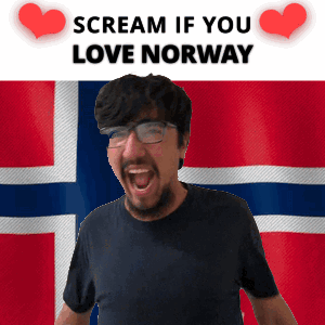 Man With Glasses Screaming Near Norwegian Flag