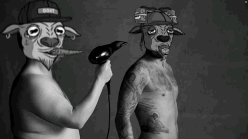 Man With Goat Head Blow Drying Hair