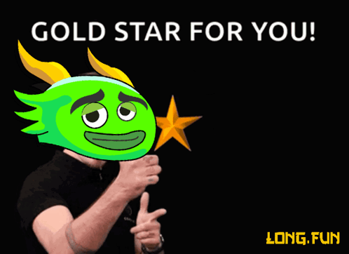 Man With Green Face And Yellow Horns Holding Gold Star For You GIF