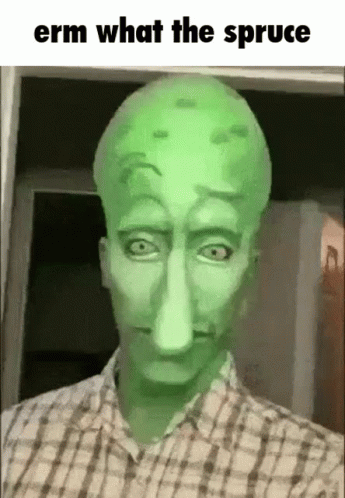 Man with Green Face in Plaid Shirt and Green Head