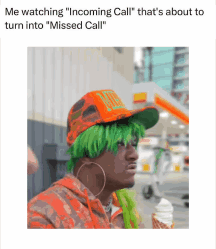Man With Green Hair And Incoming Call Hat GIF