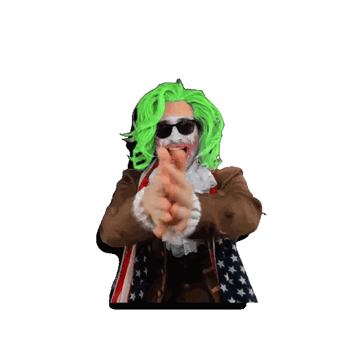 Man with Green Hair and Sunglasses Wearing American Flag