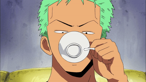Man With Green Hair Drinking From White Cup GIF