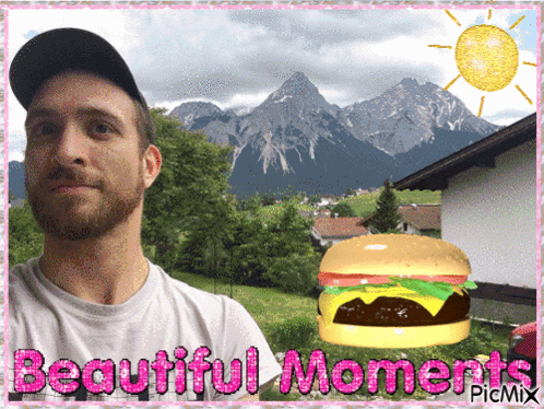 Man With Hamburger Beautiful Moments