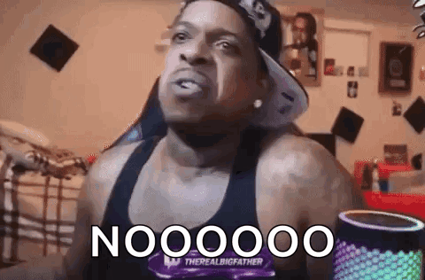 Man With Hat And Tank Top Funny Face At Speaker GIF