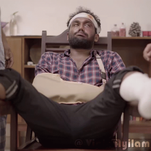Man With Head Bandage Sitting Cross-Legged GIF