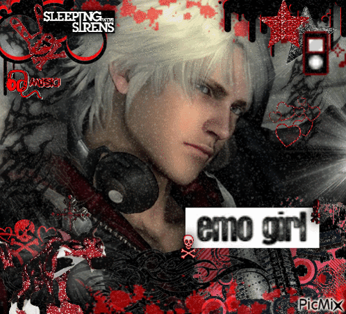 Man With Headphones And Emo Girl Text GIF