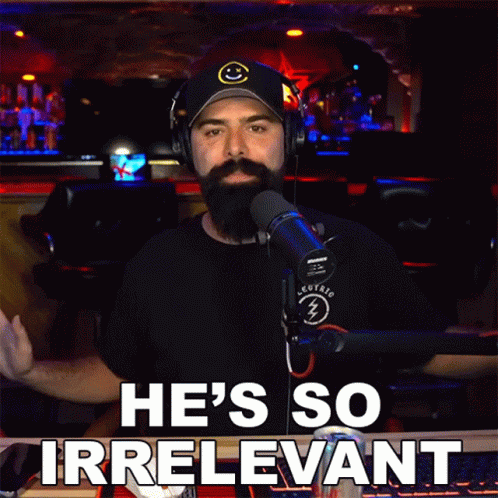 Man With Headphones And Hat Says Irrelevant GIF