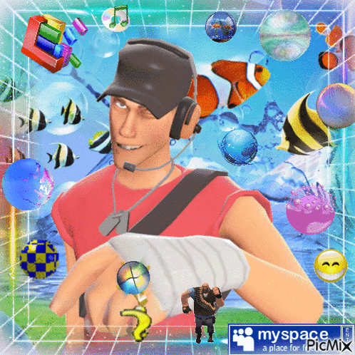 Man With Headphones And Myspace Sign GIF