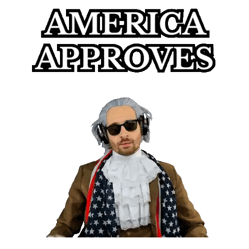 Man with Headphones and Scarf Showing America Approves Sign