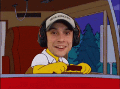 Man With Headphones And Simpson Hat Driving Car GIF