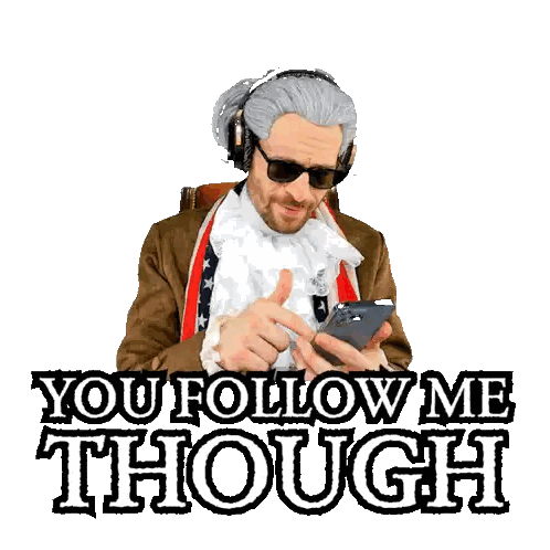 Man with Headphones and Sunglasses Saying You Follow Me