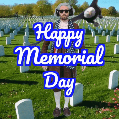 Man With Headphones at Cemetery Happy Memorial Day