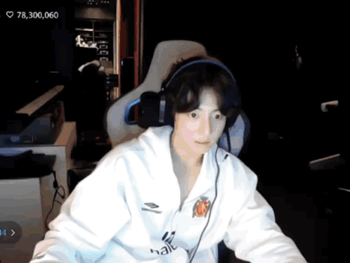 Man With Headphones at Computer Showing 78300,060