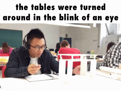 Man With Headphones At Desk The Tables Were Turned Around In The Blink Of An Eye GIF