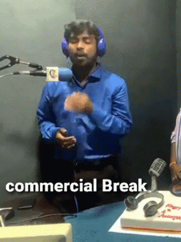 Man With Headphones At Microphone Commercial Break GIF
