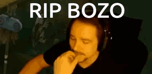 Man With Headphones Biting Nails Says Rip Bozo GIF