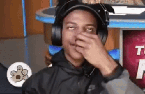 Man With Headphones Covering Nose GIF