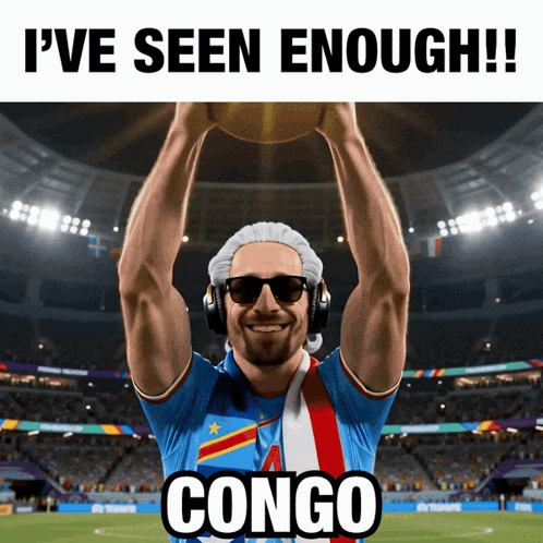 Man With Headphones Holding Soccer Ball Saying Congo GIF