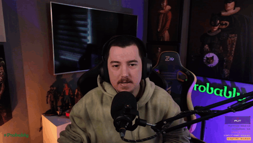 Man With Headphones In Front Of Microphone Robaul Sign GIF